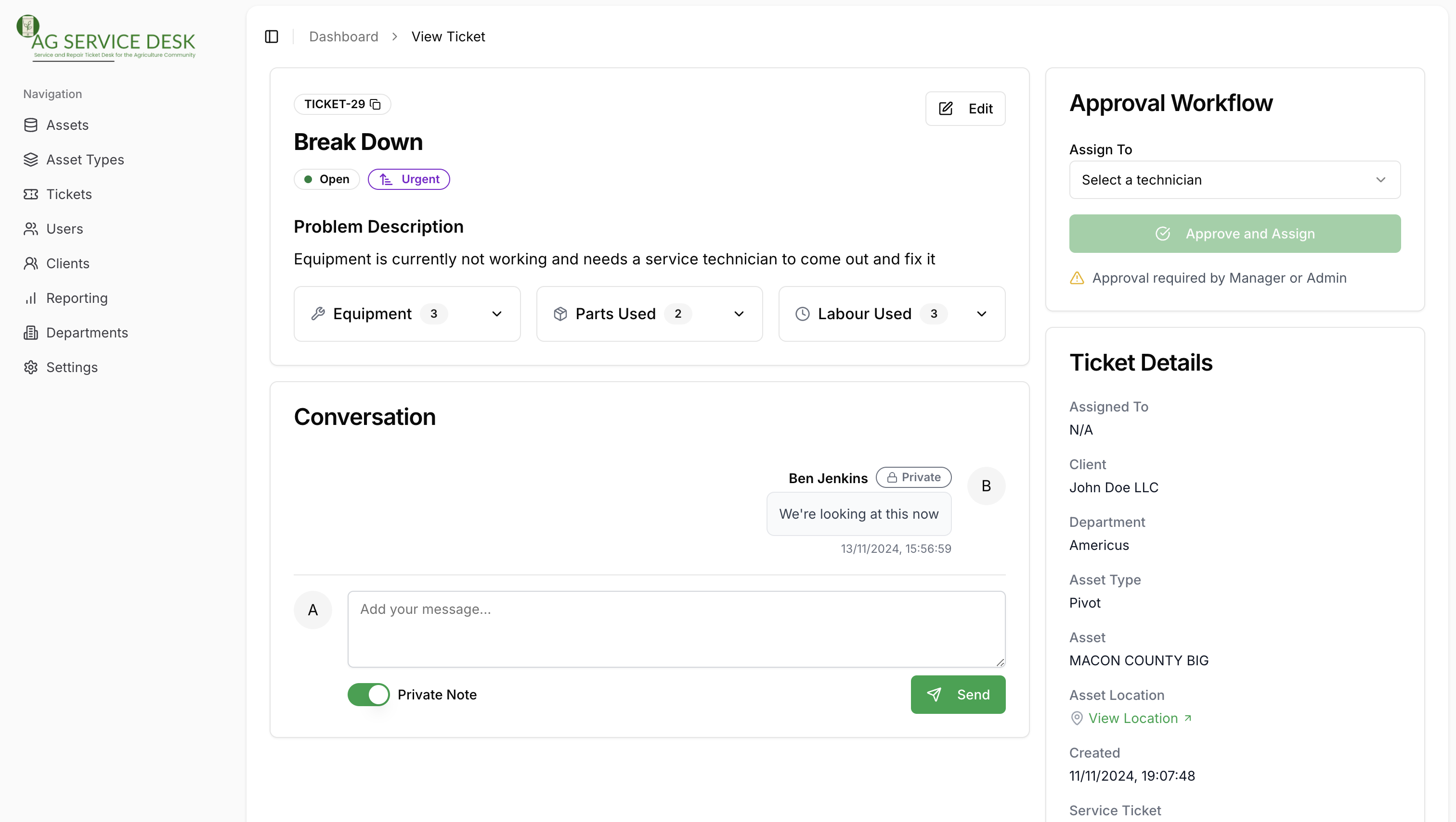 AG Service Desk Dashboard